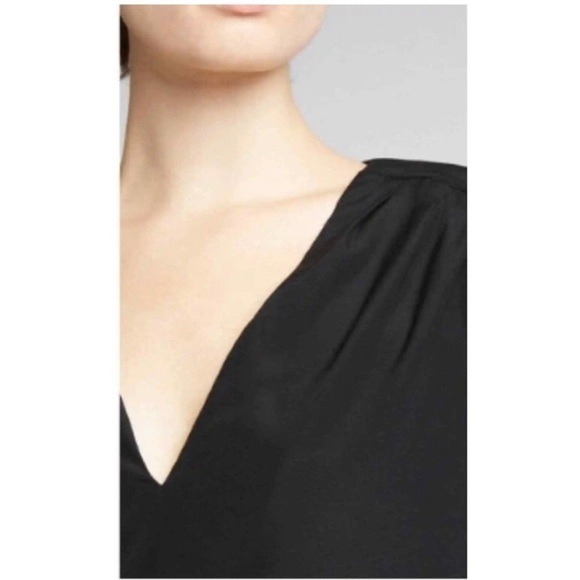 Frame DENIM SILK PLEATED V-NECK LONG SLEEVE BLOUSE TOP - NOIR Size Small - Picture 3 of 11